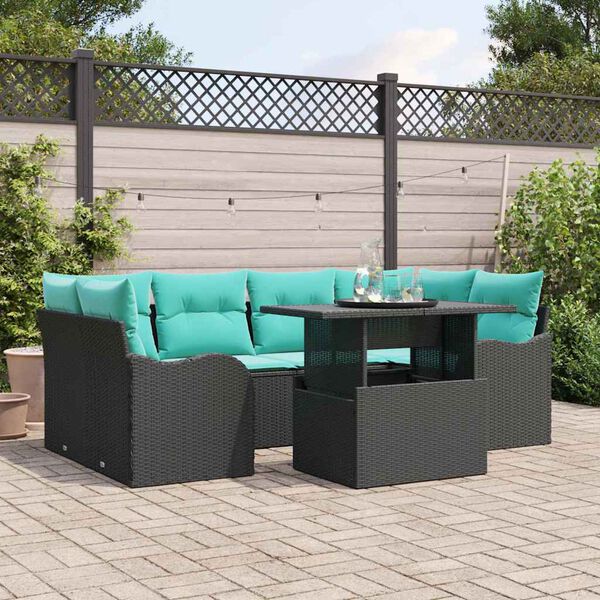 vidaXL Ensemble de canap&eacute; de jardin avec coussin 7 pcs Noir Poly rotin