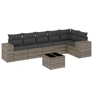 vidaXL Salon de jardin avec coussins 7 pcs gris r&eacute;sine tress&eacute;e