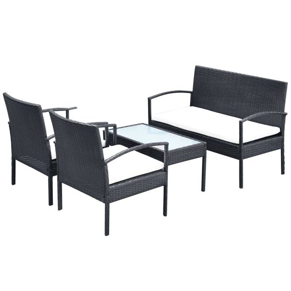 vidaXL Salon de jardin 4 pcs avec coussins R&eacute;sine tress&eacute;e Noir