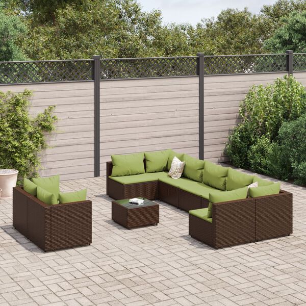 vidaXL Salon de jardin avec coussins 9 pcs marron r&eacute;sine tress&eacute;e