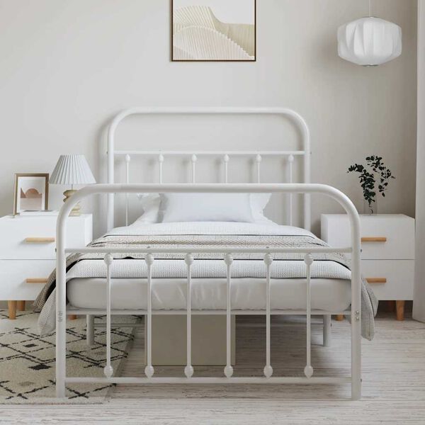 vidaXL Cadre de lit m&eacute;tal sans matelas et pied de lit blanc 100x190 cm
