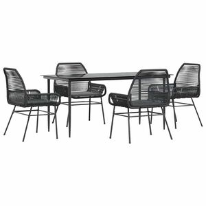 vidaXL Ensemble &agrave; manger de jardin et coussins 5 pcs noir rotin verre