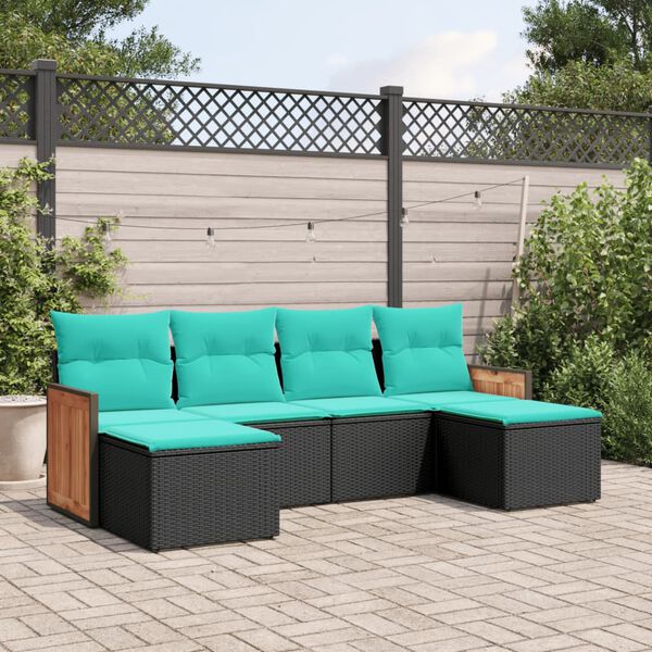 vidaXL Salon de jardin 6 pcs avec coussins noir r&eacute;sine tress&eacute;e