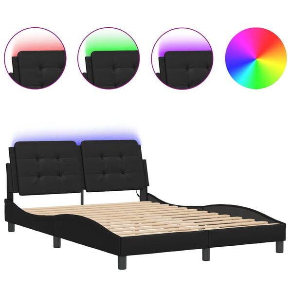 vidaXL Cadre de lit avec LED sans matelas Zadar noir 137x190 cm