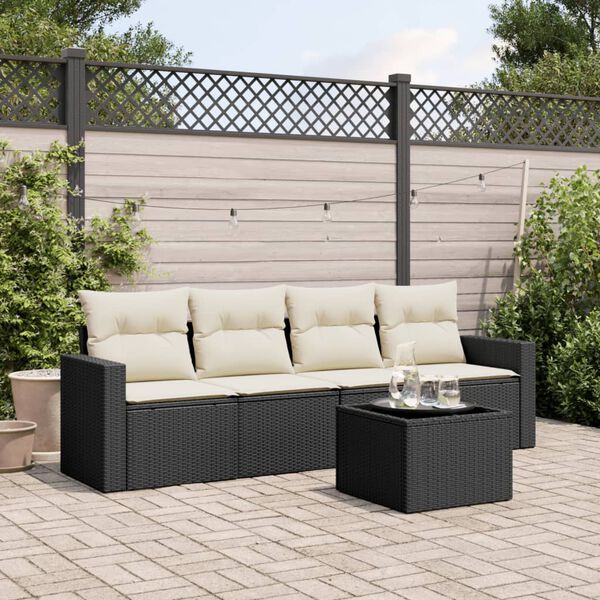 vidaXL Salon de jardin 5 pcs avec coussins noir r&eacute;sine tress&eacute;e