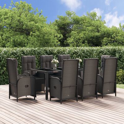 vidaXL Ensemble à manger jardin 9pcs et coussins noir résine tressée