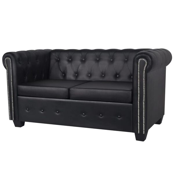 vidaXL Canap&eacute; Chesterfield &agrave; 2 places similicuir noir