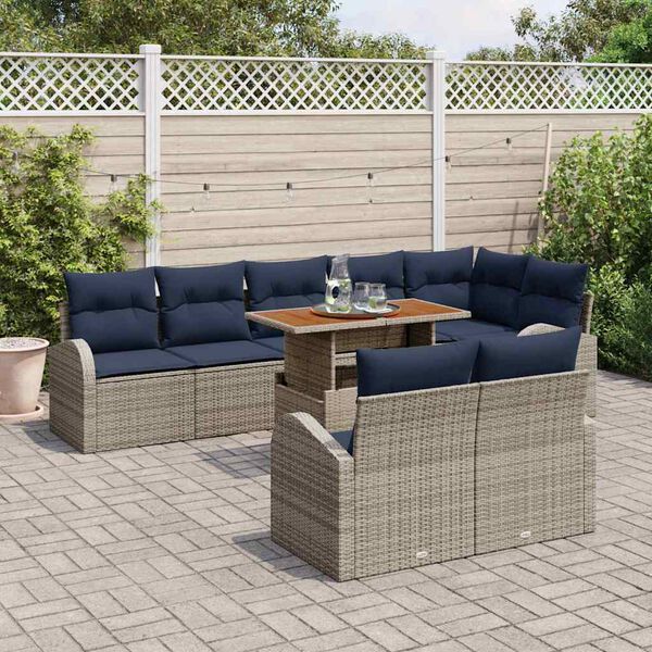 vidaXL Ensemble de canap&eacute; de jardin 9 pcs gris et bleu marine