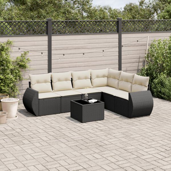 vidaXL Salon de jardin 7 pcs avec coussins noir r&eacute;sine tress&eacute;e