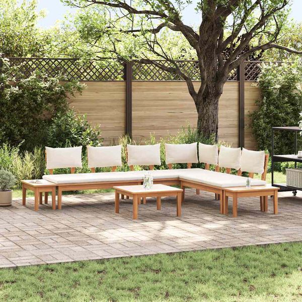 vidaXL Ensemble de banc de jardin avec coussin 4 pcs Marron et Crème