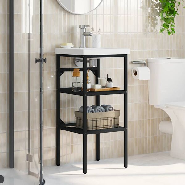 vidaXL Cadre de lavabo de salle de bain Noir 40x38x83 cm Fer