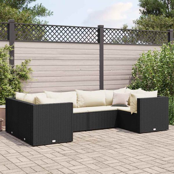 vidaXL Salon de jardin 6 pcs avec coussins Noir R&eacute;sine tress&eacute;e