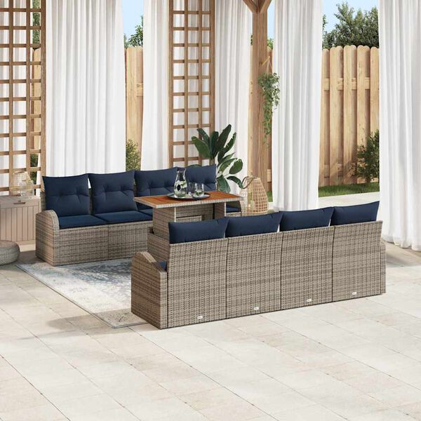 vidaXL Ensemble de canap&eacute; de jardin 7 pcs gris et bleu marine