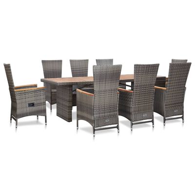 vidaXL Mobilier à dîner de jardin 9pcs et coussins Résine tressée Gris