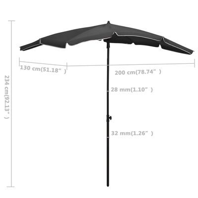 vidaXL Parasol de jardin avec mât 200x130 cm anthracite