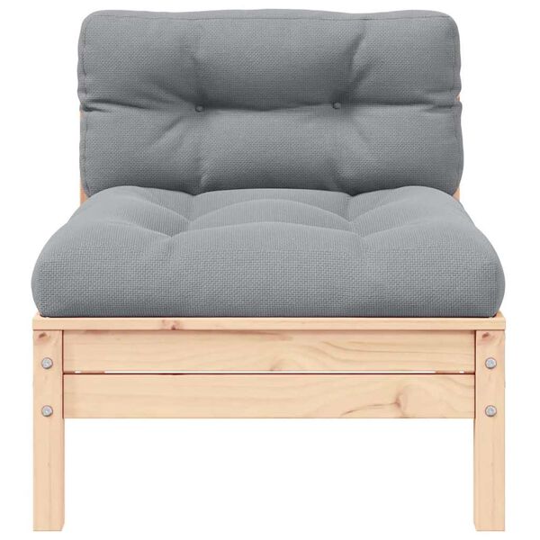 vidaXL Canap&eacute; central de jardin avec coussins gris Bois de pin massif