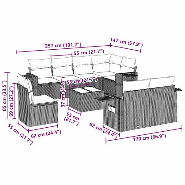 vidaXL Salon de jardin 9 pcs avec coussins noir r&eacute;sine tress&eacute;e
