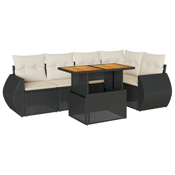 vidaXL Salon de jardin 6 pcs avec coussins noir r&eacute;sine tress&eacute;e