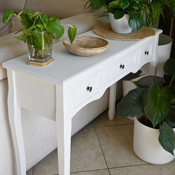 vidaXL Table de console et coiffeuse avec 3 tiroirs Blanc
