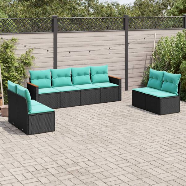 vidaXL Salon de jardin 8 pcs avec coussins noir r&eacute;sine tress&eacute;e