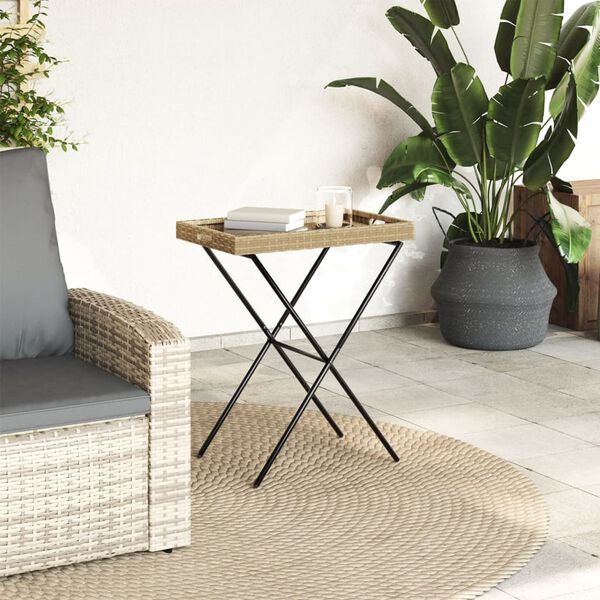 vidaXL Table à plateau pliable beige 65x40x75 cm résine tressée