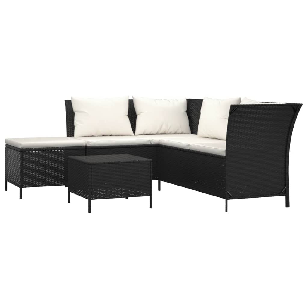 vidaXL Salon de jardin 4 pcs avec coussins Noir Résine tressée
