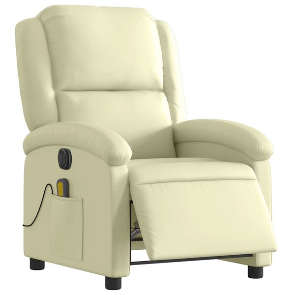 vidaXL Fauteuil inclinable de massage électrique crème cuir véritable