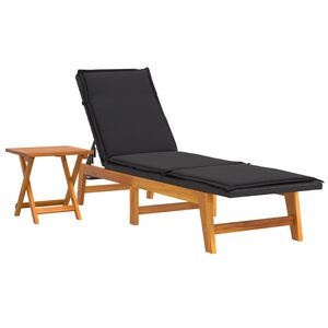 vidaXL Chaise longue avec table R&eacute;sine tress&eacute;e et bois massif d'acacia