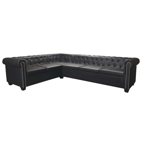 vidaXL Canap&eacute; d'angle Chesterfield 6 places noir similicuir