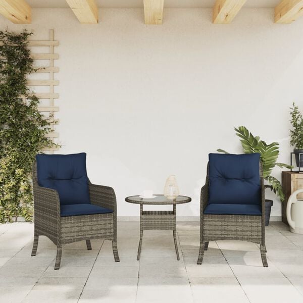 vidaXL Chaises de jardin avec coussins lot de 2 gris r&eacute;sine tress&eacute;e