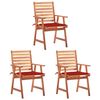 vidaXL Chaises à manger d'extérieur lot de 3 et coussins Acacia massif
