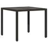 vidaXL Table de jardin dessus en verre Noir 90x90x75 cm R&eacute;sine tress&eacute;e