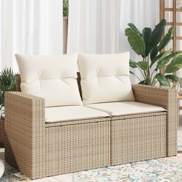 vidaXL Canap&eacute; de jardin avec coussins 2 places beige r&eacute;sine tress&eacute;e