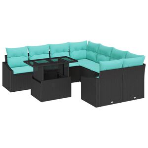 vidaXL Ensemble de canap&eacute; de jardin avec coussin 9 pcs Noir polyrotin