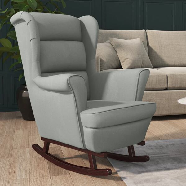 vidaXL Fauteuil &agrave; bascule &agrave; oreilles en velours gris clair bois massif