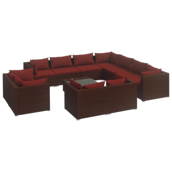 vidaXL Salon de jardin 12 pcs avec coussins Marron R&eacute;sine tress&eacute;e