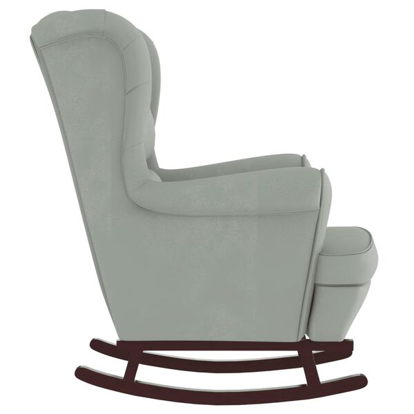 vidaXL Fauteuil &agrave; bascule &agrave; oreilles en velours gris clair bois massif