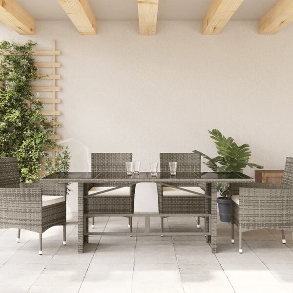 vidaXL Table de jardin dessus en verre gris 190x80x74cm r&eacute;sine tress&eacute;e