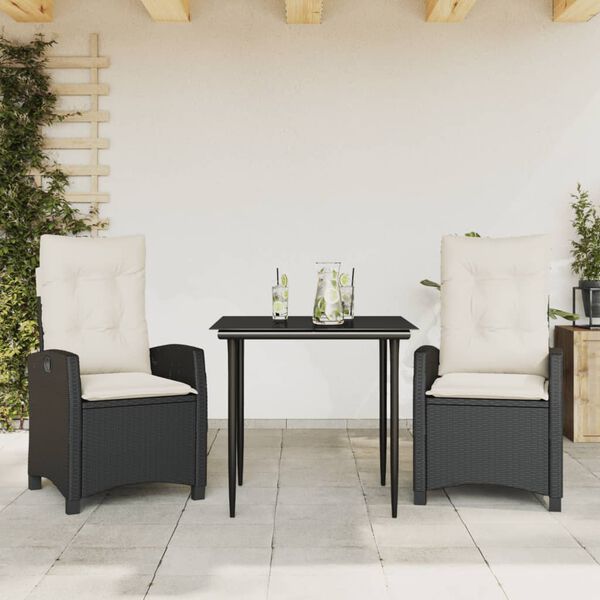 vidaXL Ensemble &agrave; manger de jardin avec coussins 3 pcs Noir