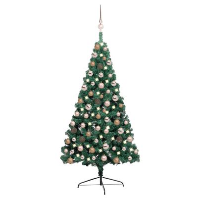 vidaXL Demi-arbre de Noël artificiel pré-éclairé et boules vert 120 cm