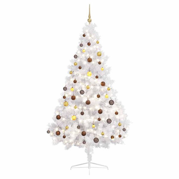 vidaXL Demi-arbre de No&euml;l artificiel pr&eacute;-&eacute;clair&eacute; et boules blanc 210cm