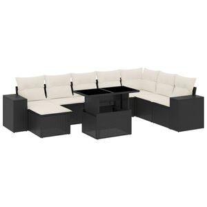 vidaXL Salon de jardin 9 pcs avec coussins noir r&eacute;sine tress&eacute;e
