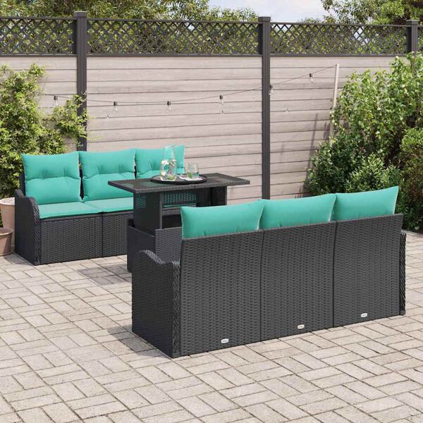 vidaXL Ensemble de canapé de jardin 7 pcs Noir et Bleu polyrotin