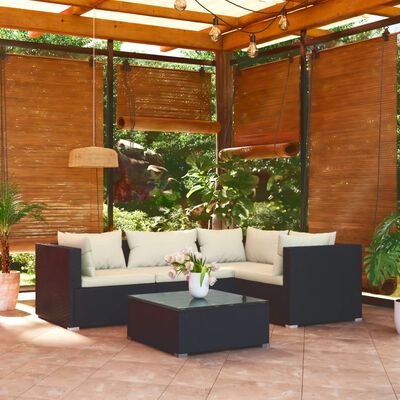 vidaXL Salon de jardin 5 pcs avec coussins Résine tressée Noir