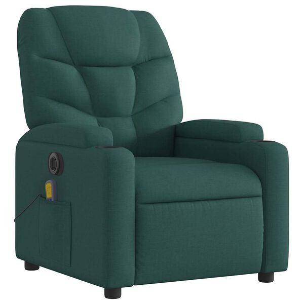 vidaXL Fauteuil inclinable de massage &eacute;lectrique vert fonc&eacute; tissu