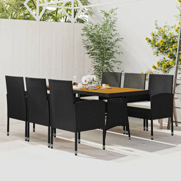 vidaXL Mobilier &agrave; d&icirc;ner d'ext&eacute;rieur 7 pcs R&eacute;sine tress&eacute;e Noir
