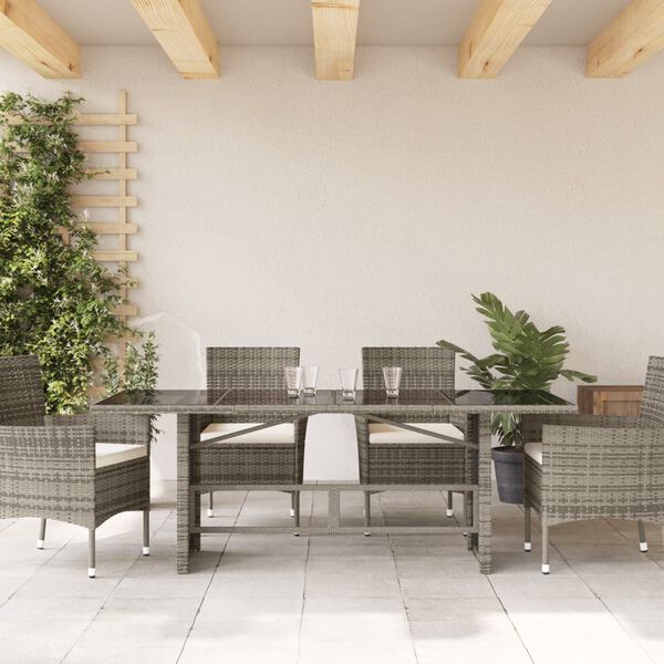 vidaXL Table de jardin avec dessus en verre gris r&eacute;sine tress&eacute;e