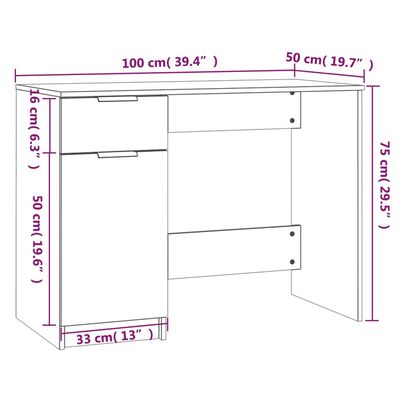 vidaXL Bureau Chêne fumé 100x50x75 cm Bois d'ingénierie