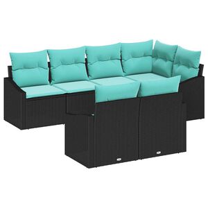 vidaXL Ensemble de canap&eacute; de jardin 7 pcs Noir et turquoise polyrotin