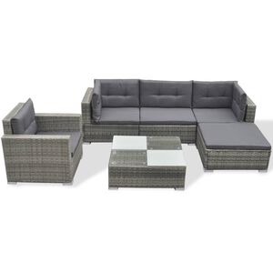 vidaXL Salon de jardin 6 pcs avec coussins r&eacute;sine tress&eacute;e gris
